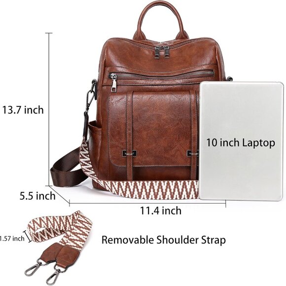 PU Leather Backpack Purse Women Medium Size Convertible Shoulder Bag - Picture 3 of 6